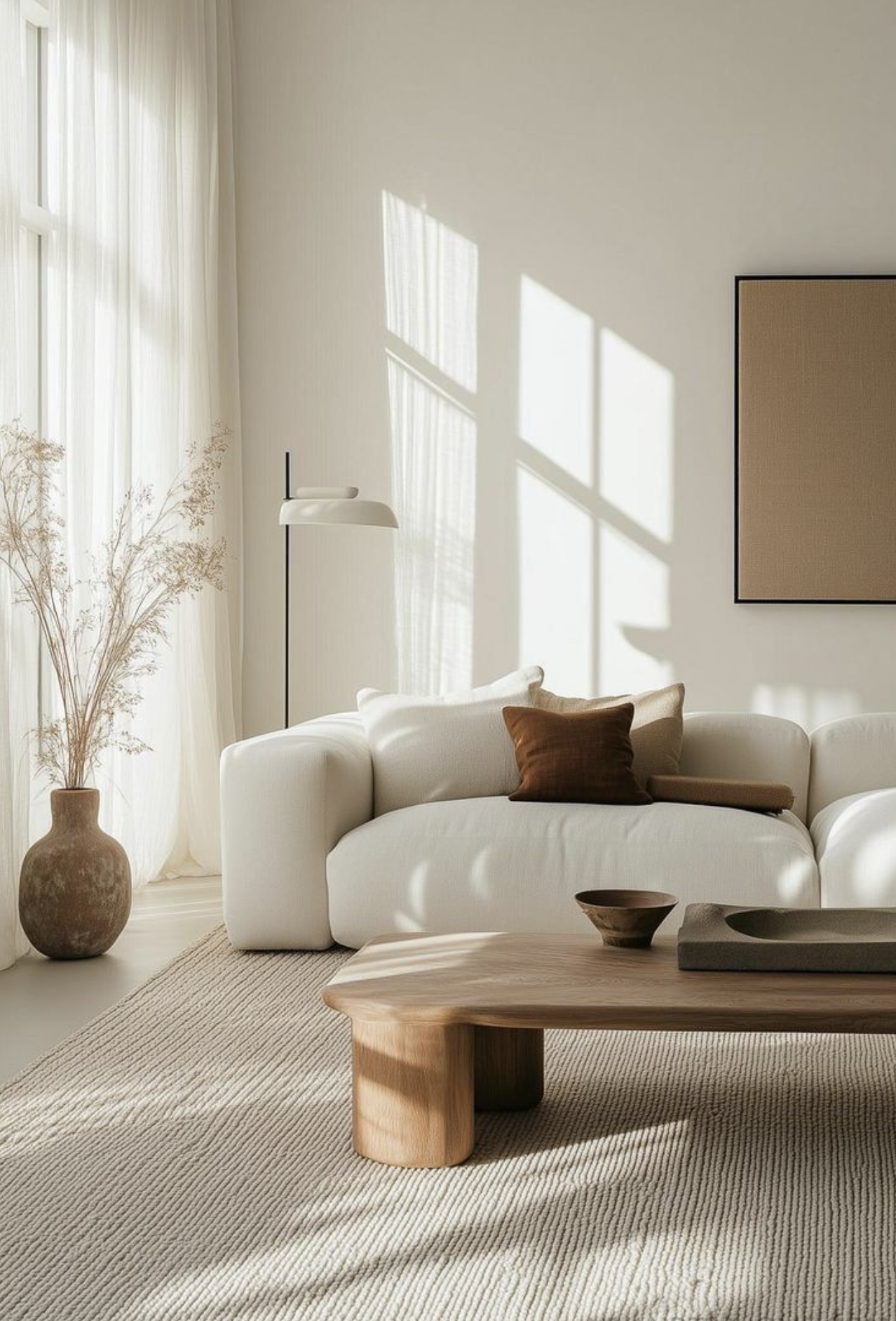 פינת פנים עם נגרות מדויקת, מדפים משולבים וחיבור עדין בין עץ, אבן וטיח.